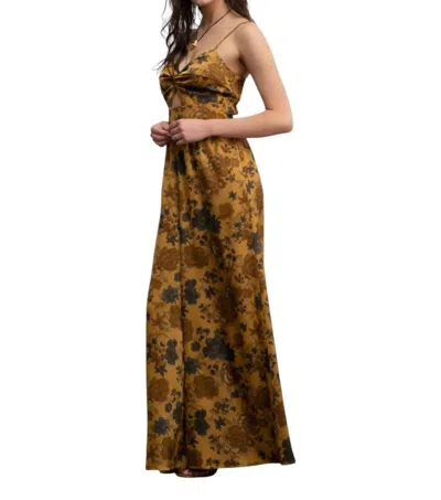 Blu Pepper Satin Floral Sleeveless Jumpsuit In Gold