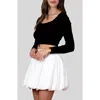 BLU PEPPER BLU PEPPER SCALLOP EDGE LONG SLEEVE CROP TOP