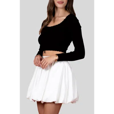 Blu Pepper Scallop Edge Long Sleeve Crop Top In Black