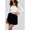 Blu Pepper Scallop Edge Long Sleeve Crop Top In Ivory