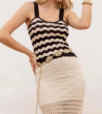 Blu Pepper Scallop Pattern Knit Top In Black/ Beige In Multi