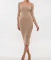 BLU PEPPER SCALLOP RIBBED DRESS IN TAN