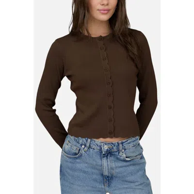 Blu Pepper Scallop Trim Cardigan In Brown