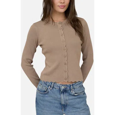 Blu Pepper Scallop Trim Cardigan In Deep Taupe