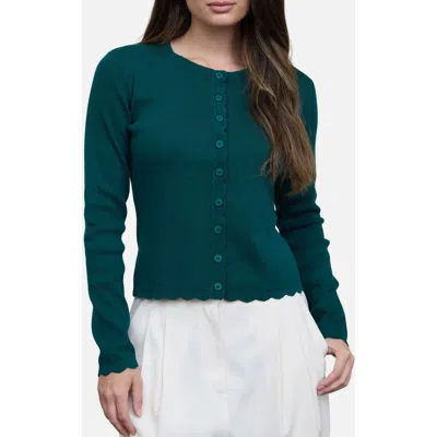 Blu Pepper Scallop Trim Cardigan In Green