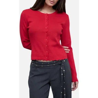 Blu Pepper Scallop Trim Cardigan In Red
