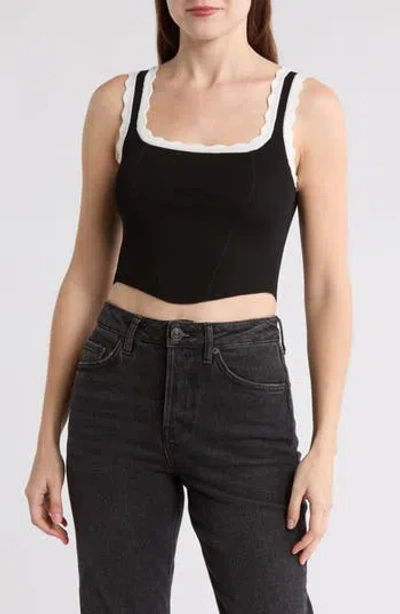 Blu Pepper Scallop Trim Ribbed Crop Top In Black