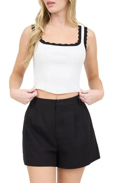 Blu Pepper Scallop Trim Ribbed Crop Top In Ivory