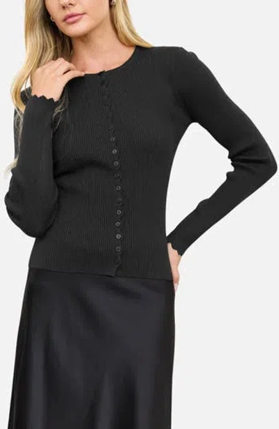 Blu Pepper Scalloped Rib Cardigan In Black