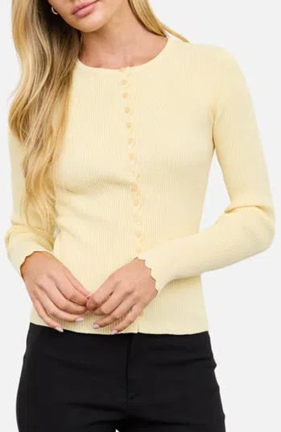 Blu Pepper Scalloped Rib Cardigan In Yellow
