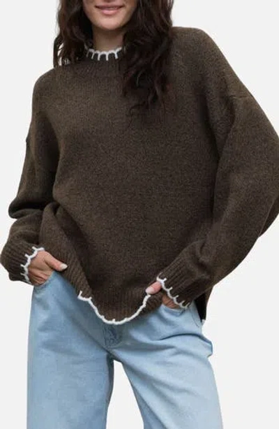 Blu Pepper Scalloped Trim Sweater In Brown