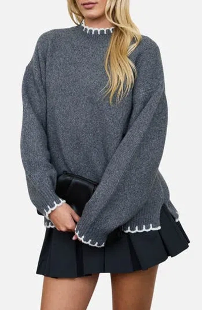 Blu Pepper Scalloped Trim Sweater In Gray