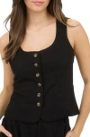 Blu Pepper Scoop Neck Button Front Vest In Black