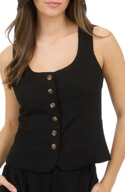 Blu Pepper Scoop Neck Button Front Vest In Black