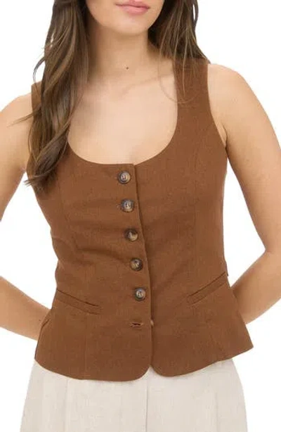 Blu Pepper Scoop Neck Button Front Vest In Brown