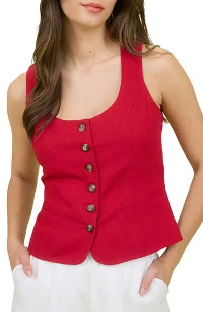 Blu Pepper Scoop Neck Button Front Vest In Red