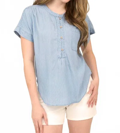 Blu Pepper Seabreeze Stripe Henley Top In Chambray In Blue