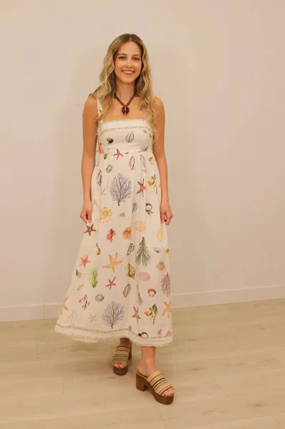 Blu Pepper Sealife Printed Sleeveless Midi Dress In Cream Multi In Neutral