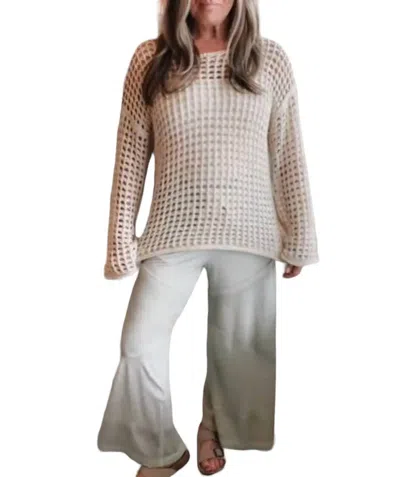 Blu Pepper Seaside Crochet Crew Neck Sweater In Natural In Beige