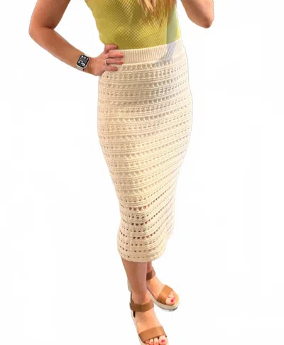 Blu Pepper Sheer Crochet Knit High Waist Midi Skirt In Beige In White