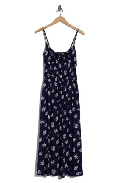 Blu Pepper Shell Print Midi Sundress In Blue