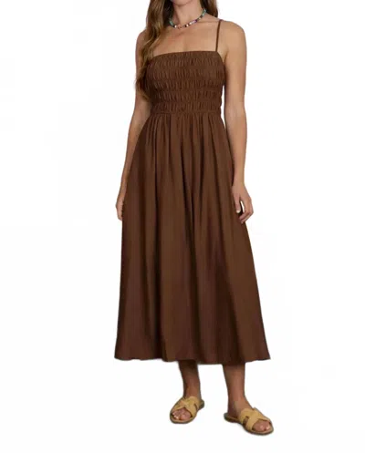 Blu Pepper Shirred Bodice Spaghetti Strap Midi Dress In Brown