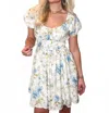 Blu Pepper Shirred Floral Mini Dress In Blue In White