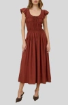 Blu Pepper Shirred Maxi Dress In Brown