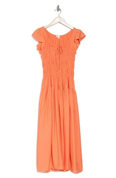 Blu Pepper Shirred Maxi Dress In Cantaloupe