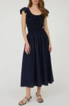 Blu Pepper Shirred Maxi Dress In Blue