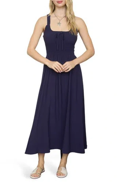 Blu Pepper Shirred Midi Dress In Blue