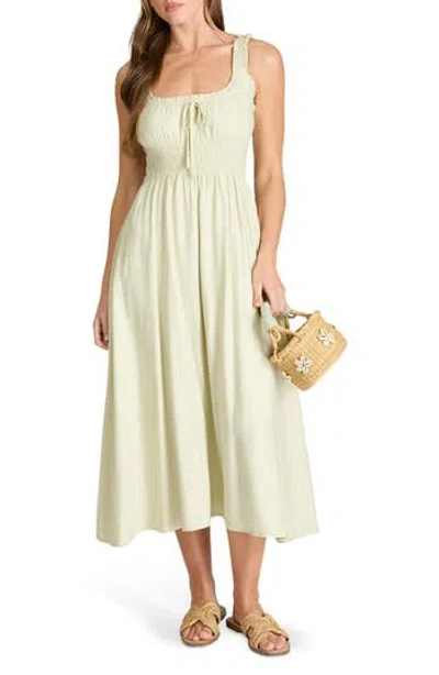 Blu Pepper Shirred Midi Dress In Green