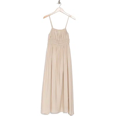 Blu Pepper Shirred Midi Dress In Taupe