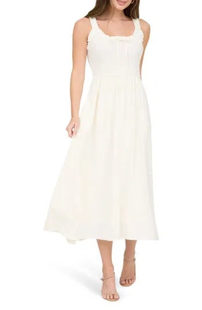 Blu Pepper Shirred Midi Dress In White