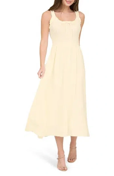 Blu Pepper Shirred Midi Dress In Yellow
