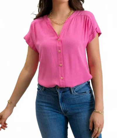 Blu Pepper Short Roll Sleeve Button Down Shirt In Light Fuchsia In Pink