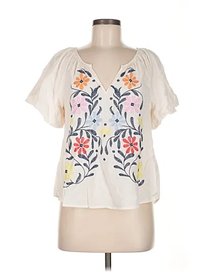 Pre-owned Blu Pepper Short Sleeve Blouse In White