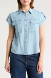 Blu Pepper Short Sleeve Chambray Button-up Shirt In Chambray
