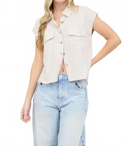 Blu Pepper Short Sleeve Linen Button Down Shirt In Off White