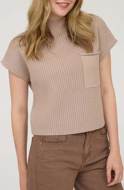 Blu Pepper Short Sleeve Mock Neck Sweater In Brown