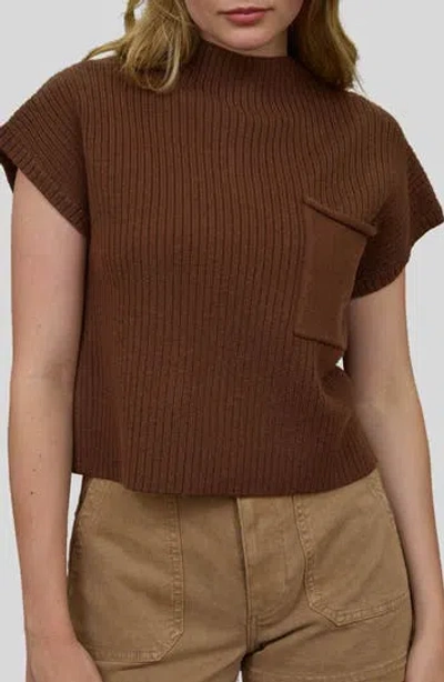 Blu Pepper Short Sleeve Mock Neck Sweater In Brown