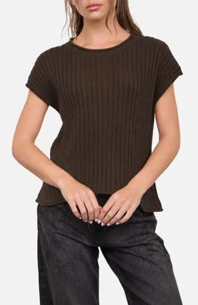 Blu Pepper Short Sleeve Ribbed Sweater In Brown