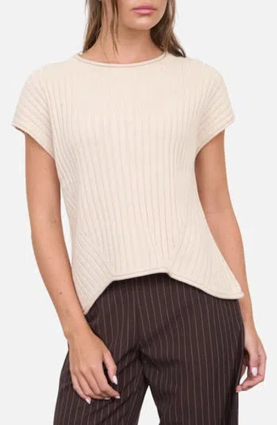 Blu Pepper Short Sleeve Ribbed Sweater In Neutral