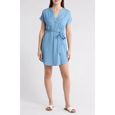 Blu Pepper Short Sleeve Tie Waist Chambray Minidress
