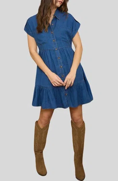 Blu Pepper Short Sleeve Tiered Shirtdress