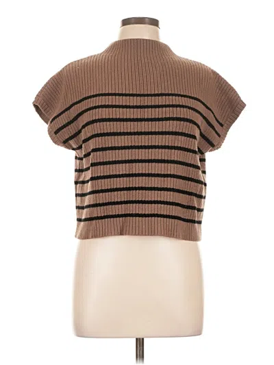 Pre-owned Blu Pepper Short Sleeve Top Brown Turtleneck Tops