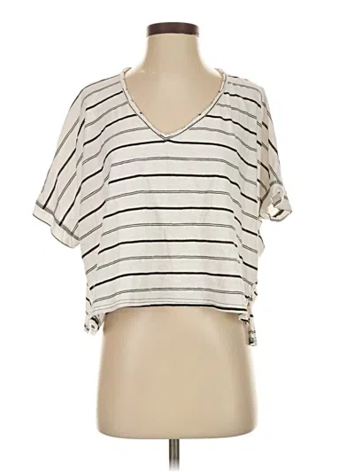 Pre-owned Blu Pepper Short Sleeve Top Ivory V Neck Tops In White