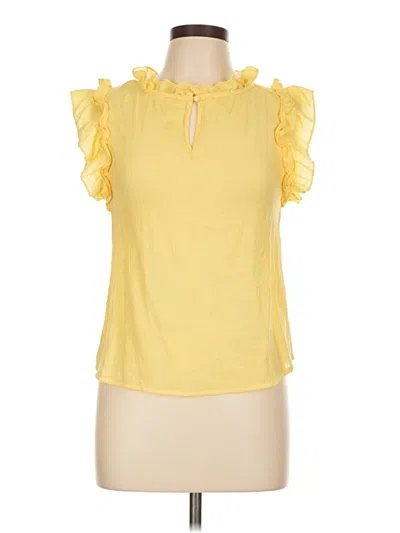 Pre-owned Blu Pepper Short Sleeve Top Yellow Ruffles Neckline Tops