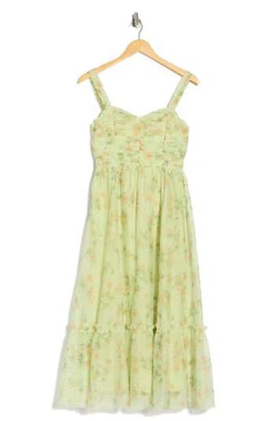 Blu Pepper Shoulder Tie Floral Maxi Dress In Green