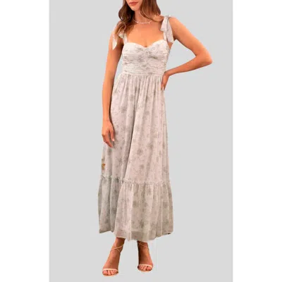 Blu Pepper Shoulder Tie Midi Dress In Sage Multi